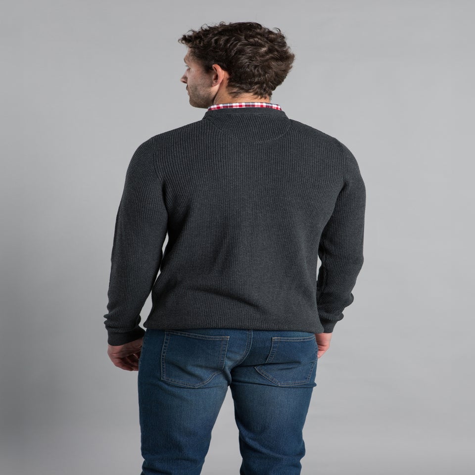 Kensington Eastside Charcoal Mock Checked Shirt Crew Neck Jumper