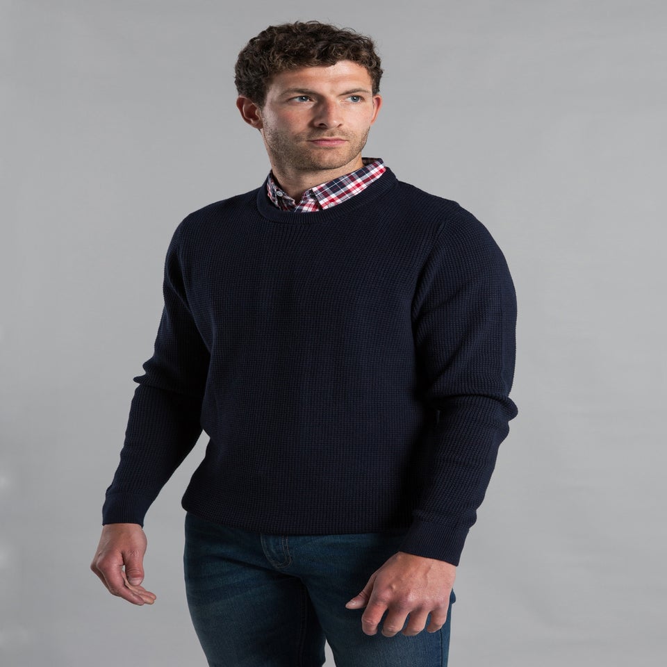 Kensington Eastside Navy Mock Checked Shirt Crew Neck Jumper