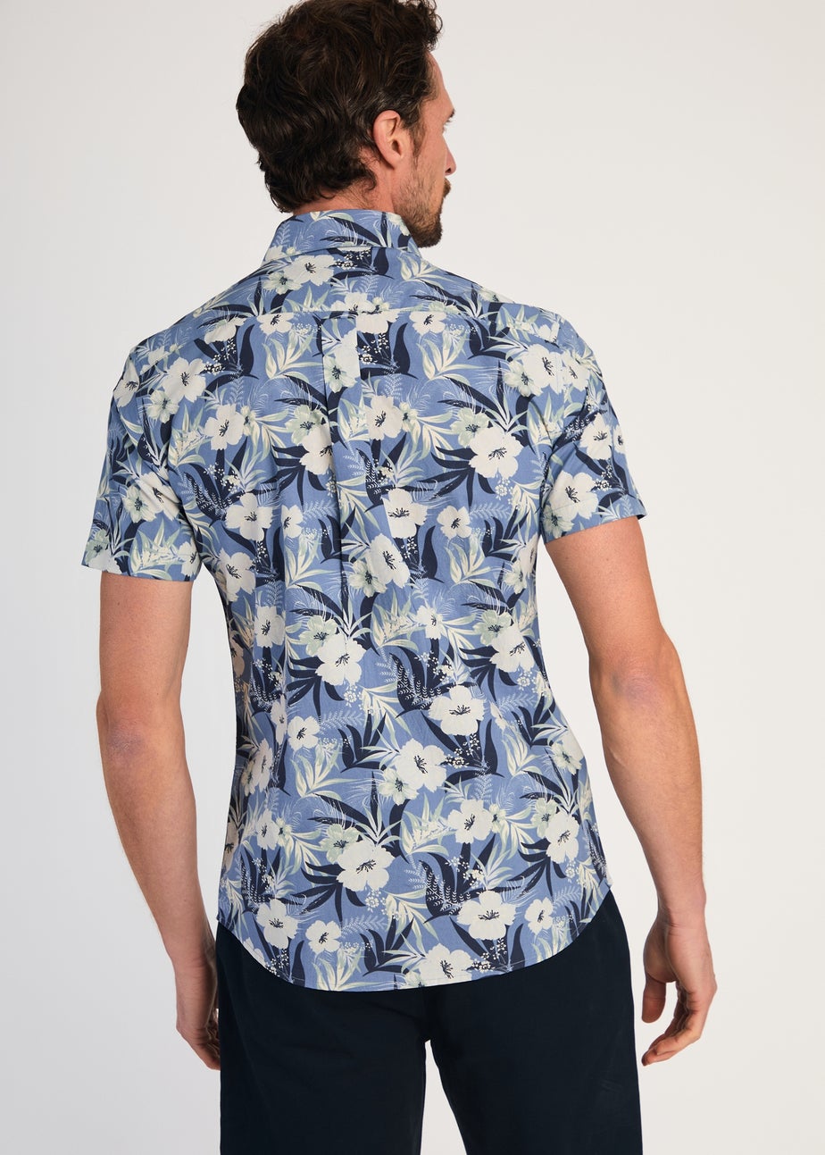 Kensington Eastside Blue Cotton Printed Poplin Short Sleeve Shirt