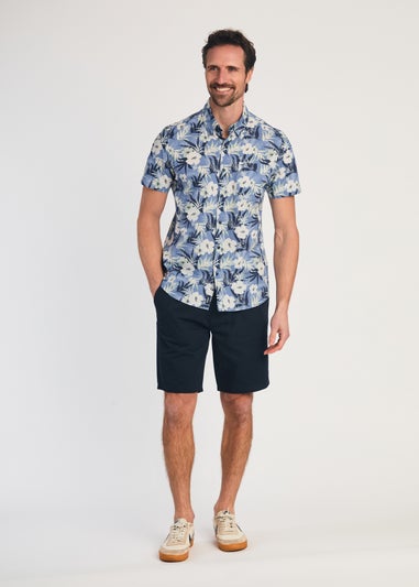 Kensington Eastside Blue Cotton Printed Poplin Short Sleeve Shirt