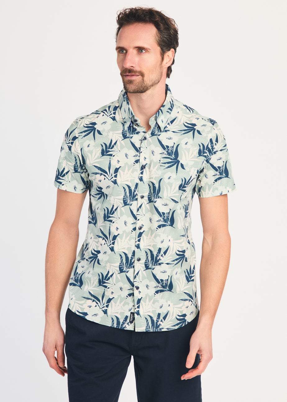 Kensington Eastside Green Cotton Printed Poplin Short Sleeve Shirt