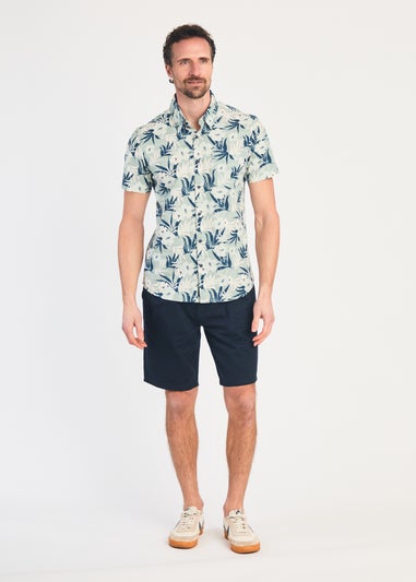 Kensington Eastside Green Cotton Printed Poplin Short Sleeve Shirt