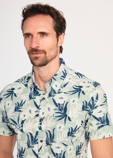 Kensington Eastside Green Cotton Printed Poplin Short Sleeve Shirt
