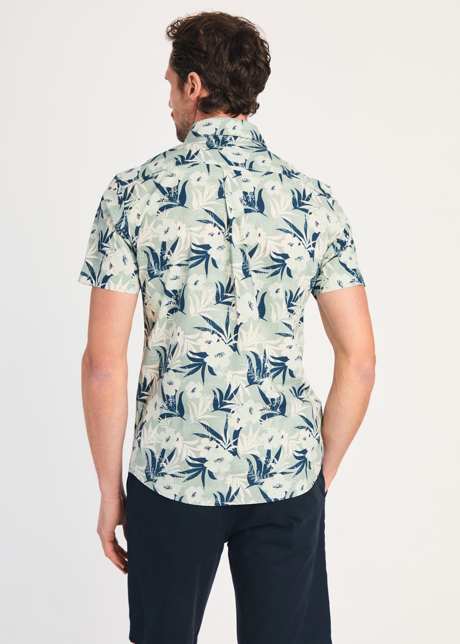 Kensington Eastside Green Cotton Printed Poplin Short Sleeve Shirt