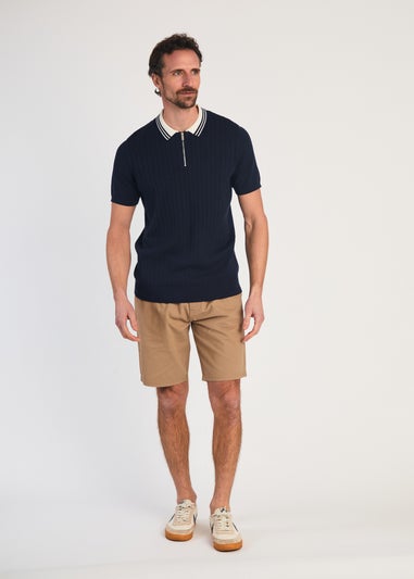 Kensington Eastside Navy Cotton Short Sleeve 1/4 Zip Polo Shirt