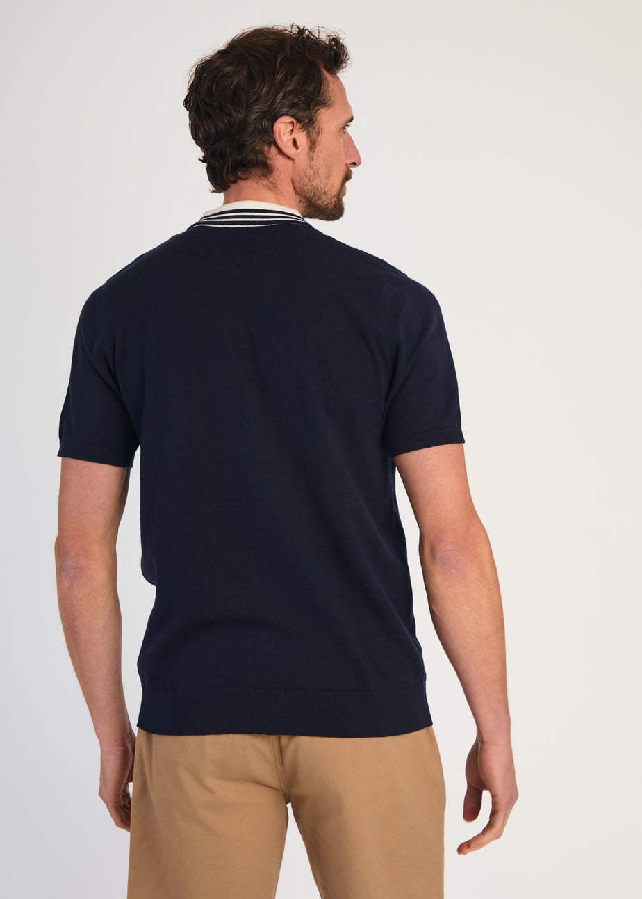 Kensington Eastside Navy Cotton Short Sleeve 1/4 Zip Polo Shirt