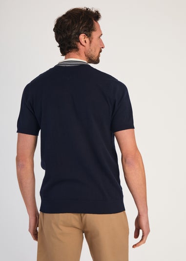 Kensington Eastside Navy Cotton Short Sleeve 1/4 Zip Polo Shirt