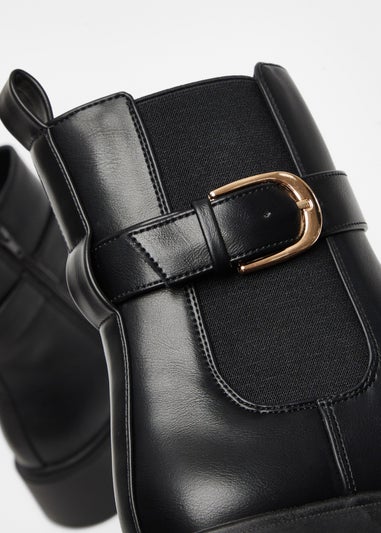 Quiz Black Faux Leather Chunky Buckle Boots