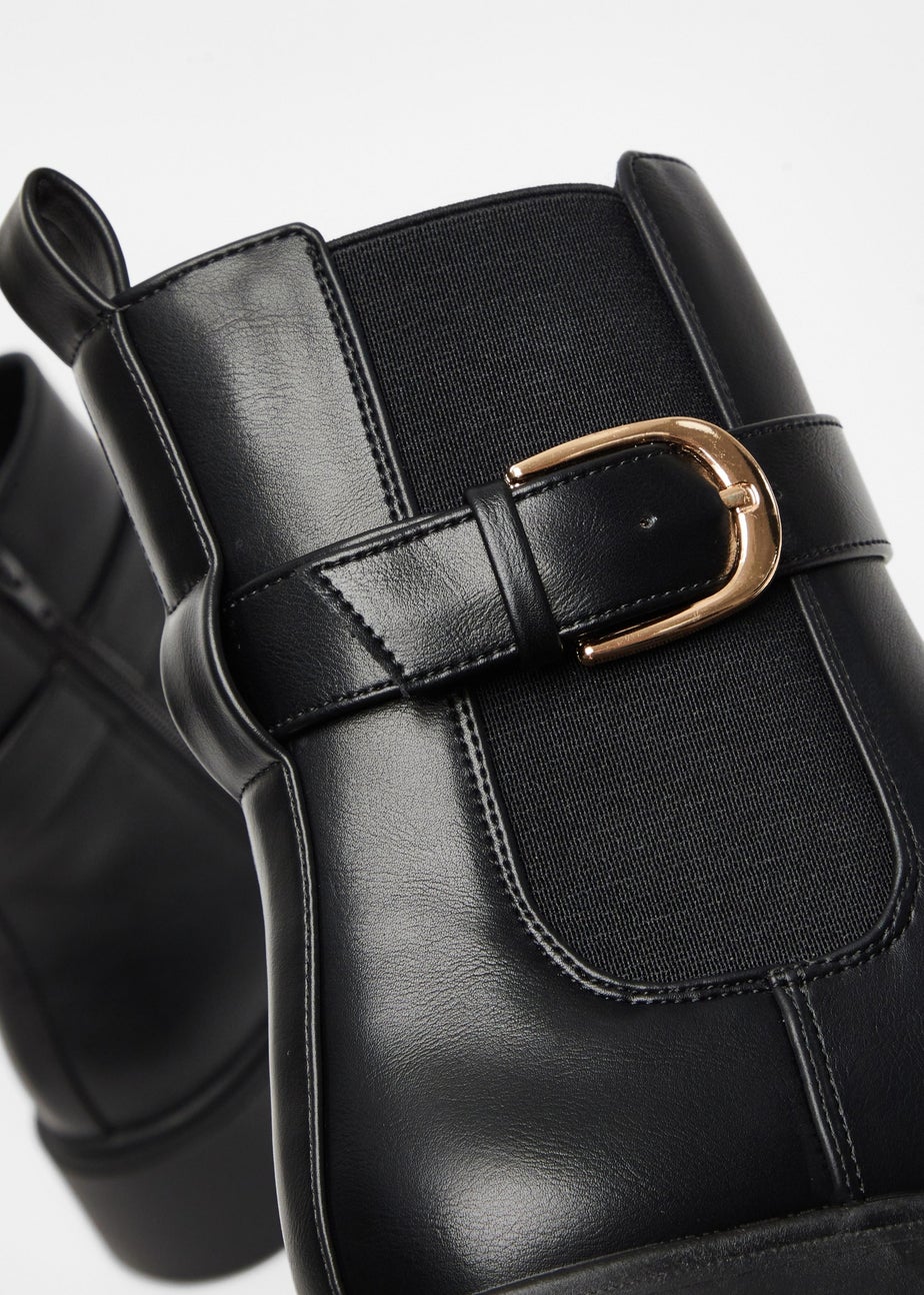 Quiz Black Faux Leather Chunky Buckle Boots