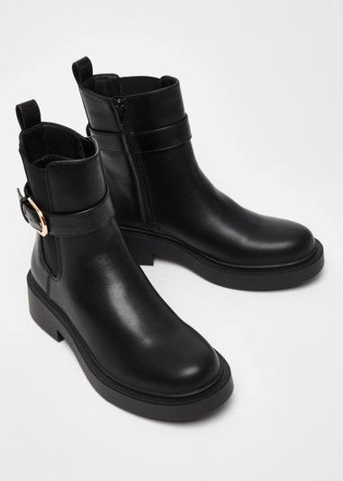 Quiz Black Faux Leather Chunky Buckle Boots