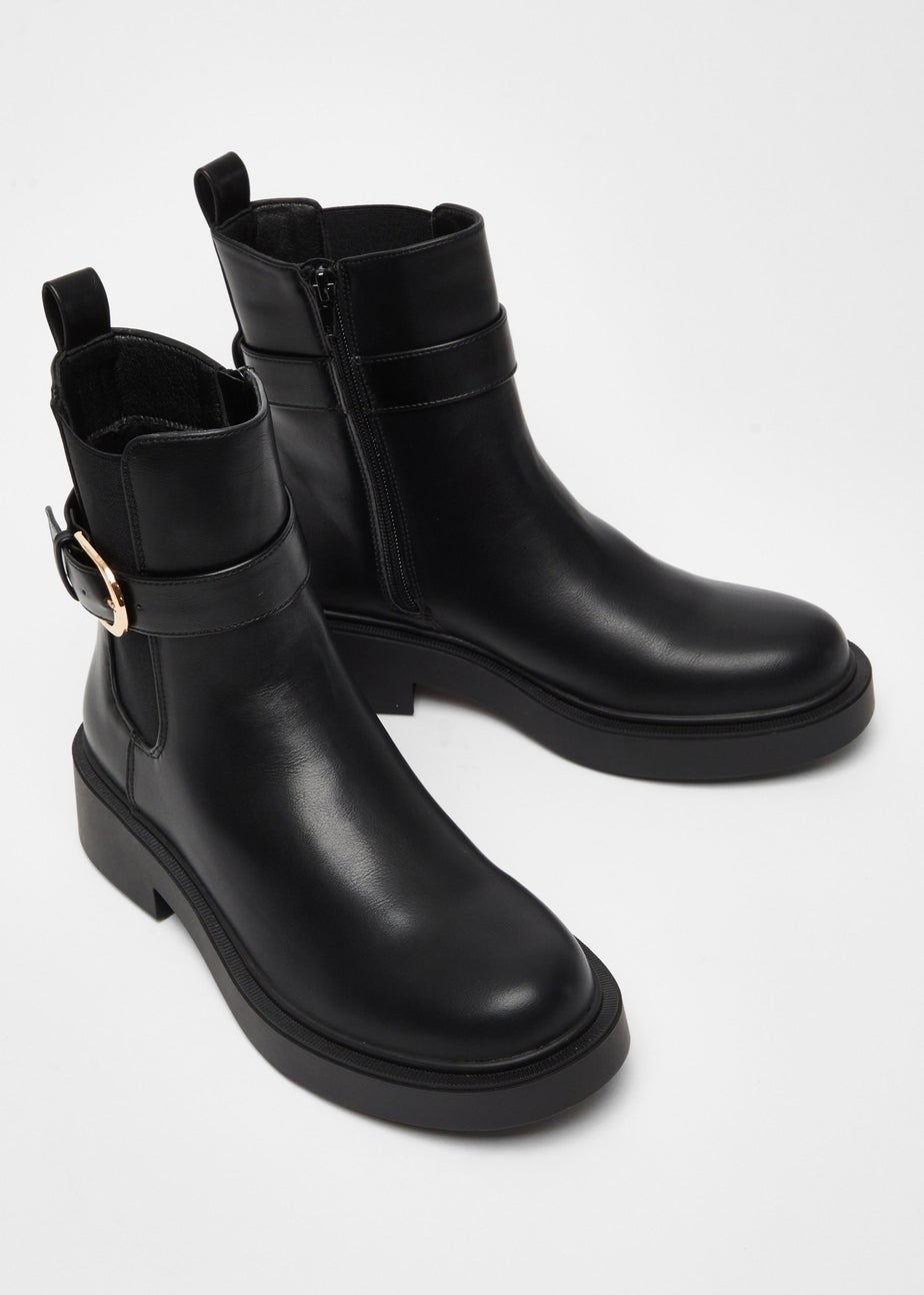 Quiz Black Faux Leather Chunky Buckle Boots