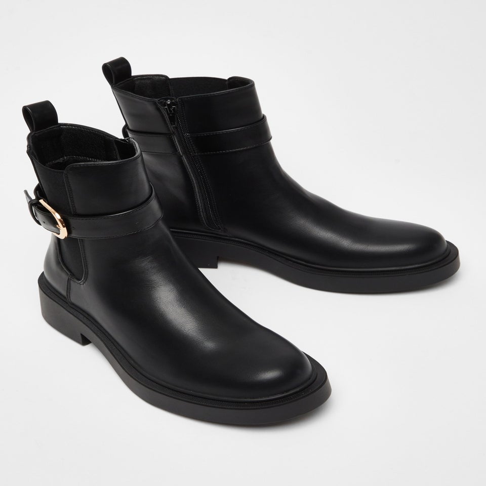 Quiz Black Faux Leather Chunky Buckle Boots