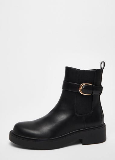 Quiz Black Faux Leather Chunky Buckle Boots