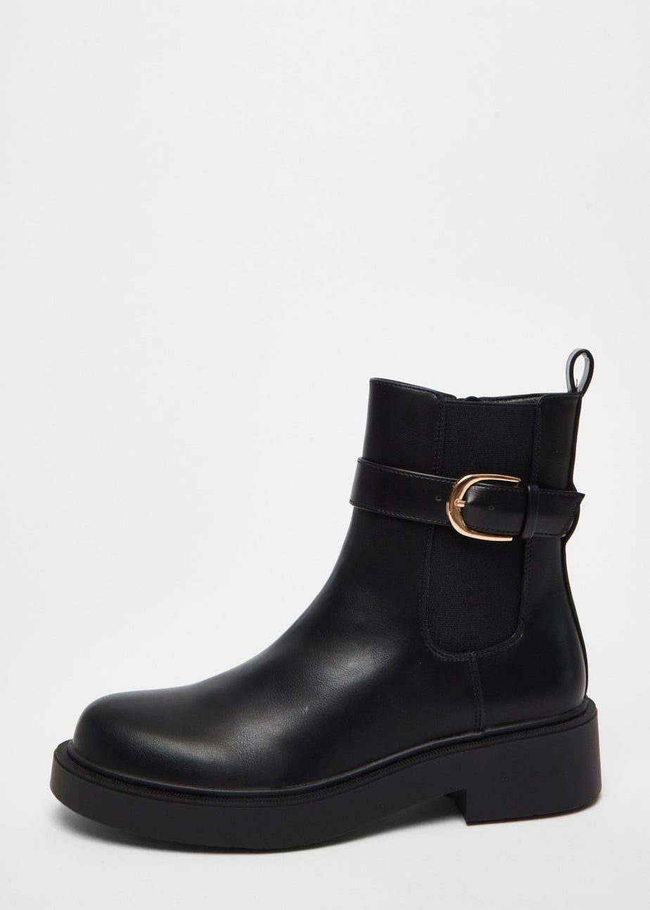 Quiz Black Faux Leather Chunky Buckle Boots
