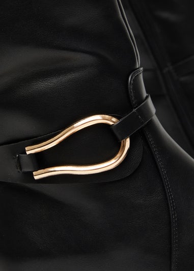 Quiz Black Wide Fit Faux Leather Knee High Flat Boots