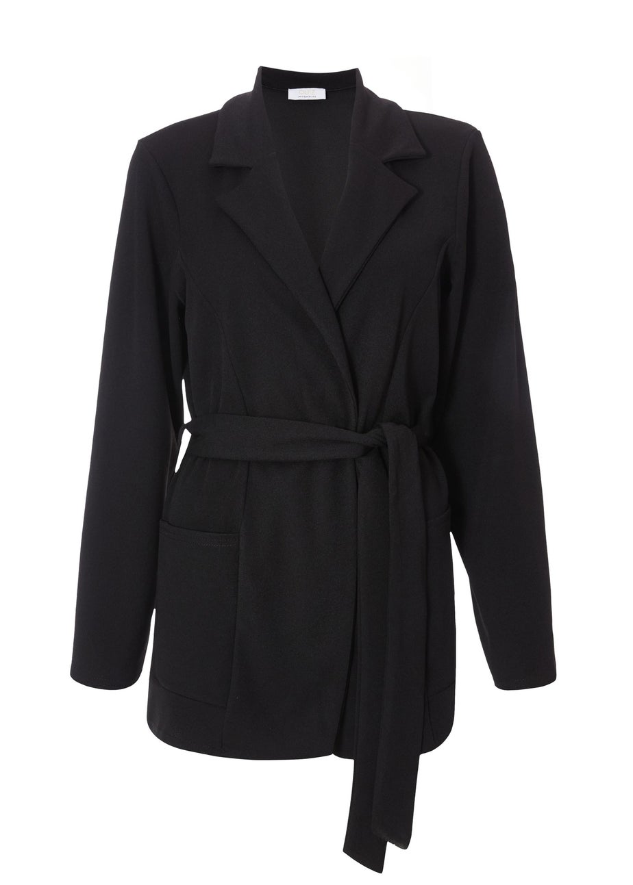 Quiz Black Petite Tie Waist Blazer