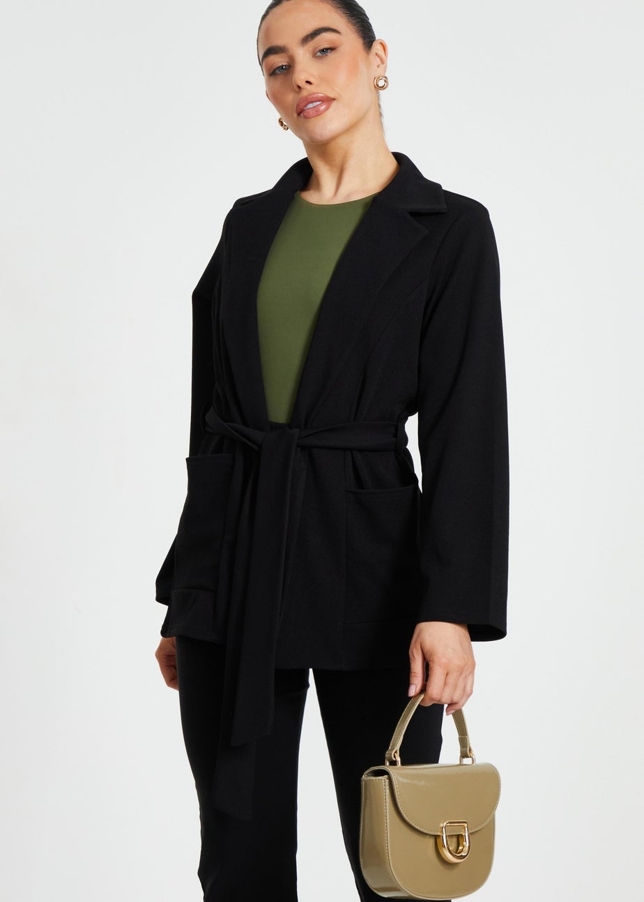 Quiz Black Petite Tie Waist Blazer