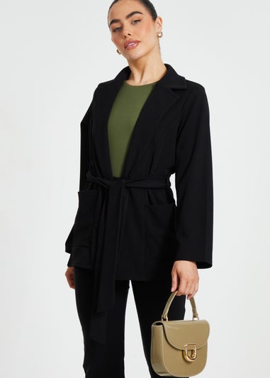 Quiz Black Petite Tie Waist Blazer