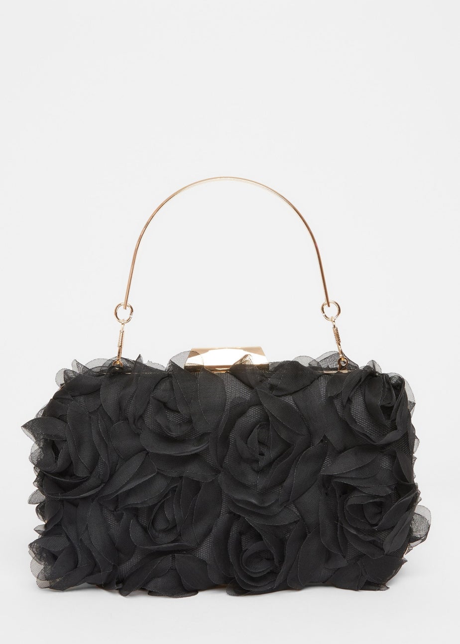 Quiz Black Organza Rose Box Bag