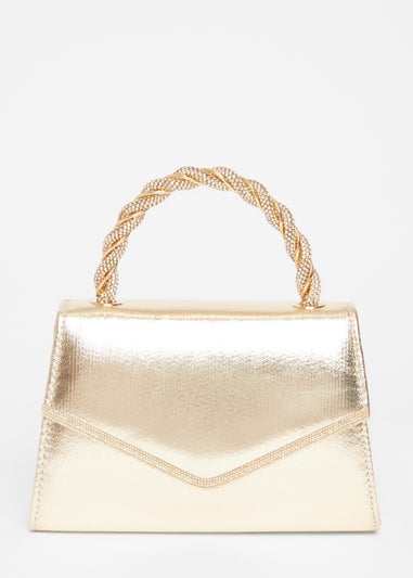Quiz Gold Diamante Twist Top Handle Bag