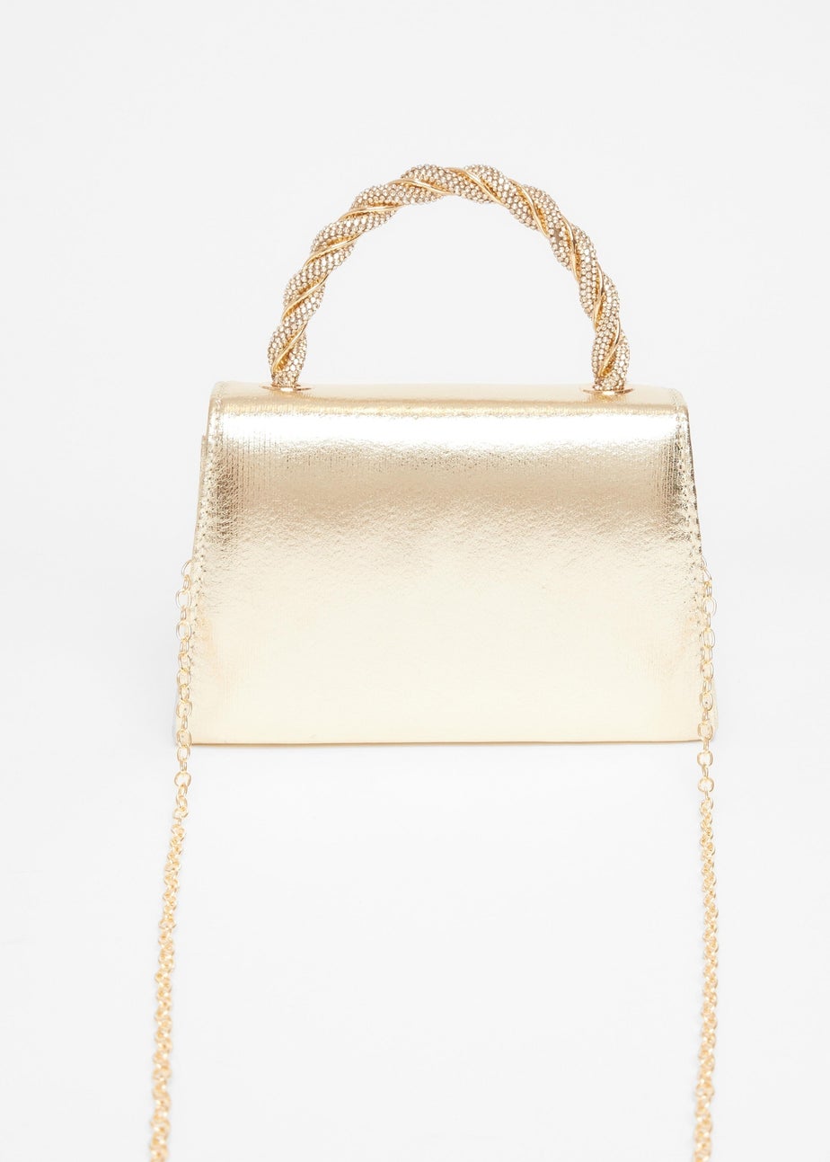 Quiz Gold Diamante Twist Top Handle Bag