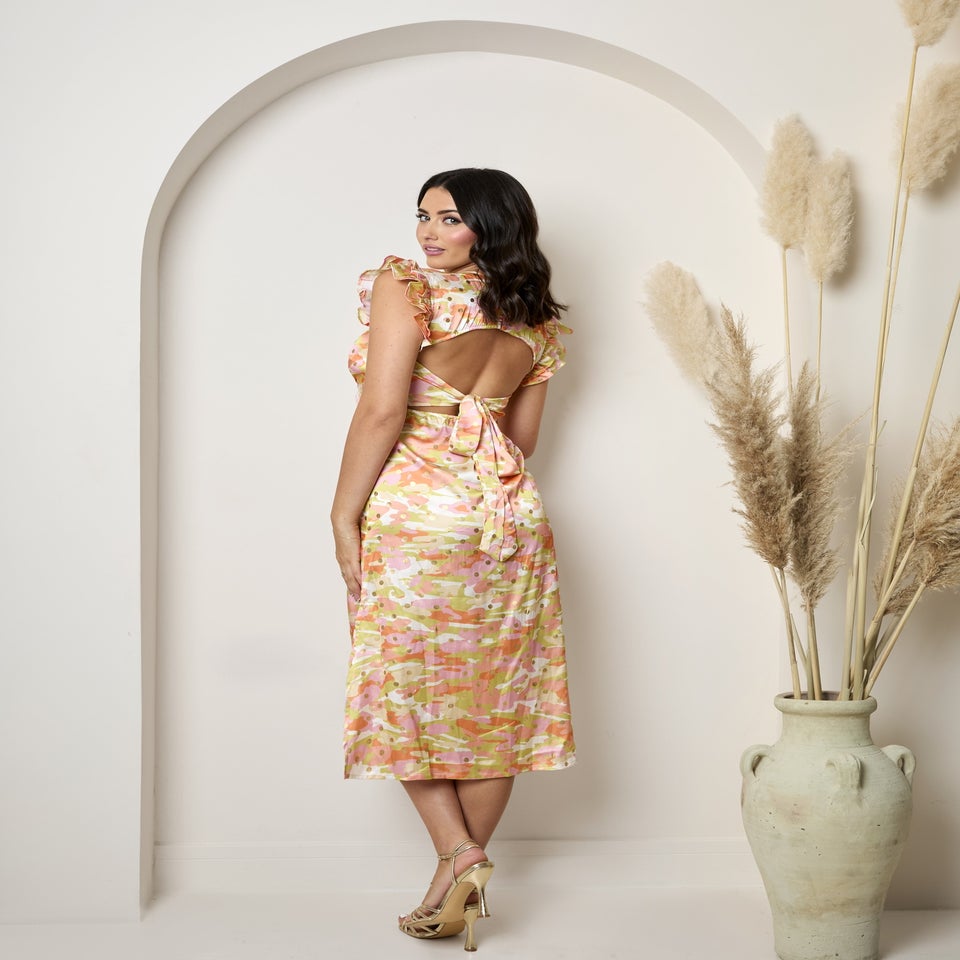 Chi Chi London Multi V Neck Abstract Foil Spot Print Midi Dress