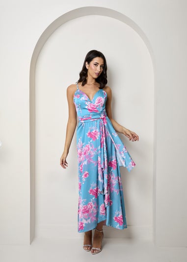 Chi Chi London Green Cami Floral Wrap Midi Dip Hem Dress