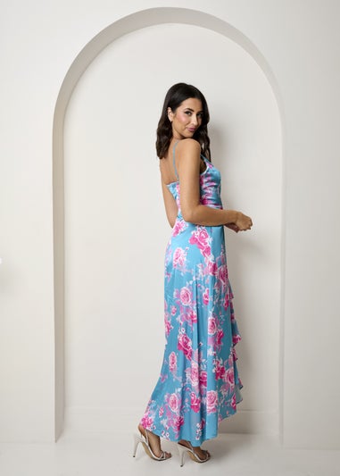 Chi Chi London Green Cami Floral Wrap Midi Dip Hem Dress