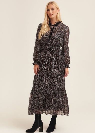 Gini London Multi Pie Crust Midaxi With Contrast Trims Dress