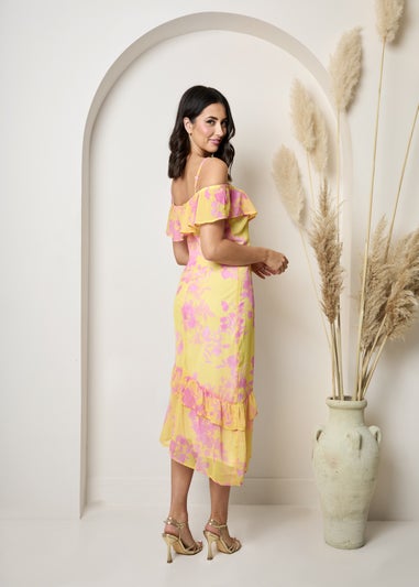 Chi Chi London Yellow Off The Shoulder Frill Detail Midi Dress