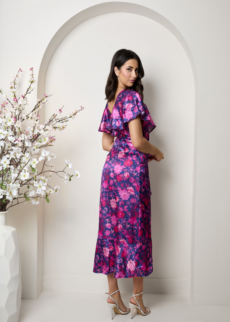 Chi Chi London Multi V Neck Floral Wrap Midi Dress