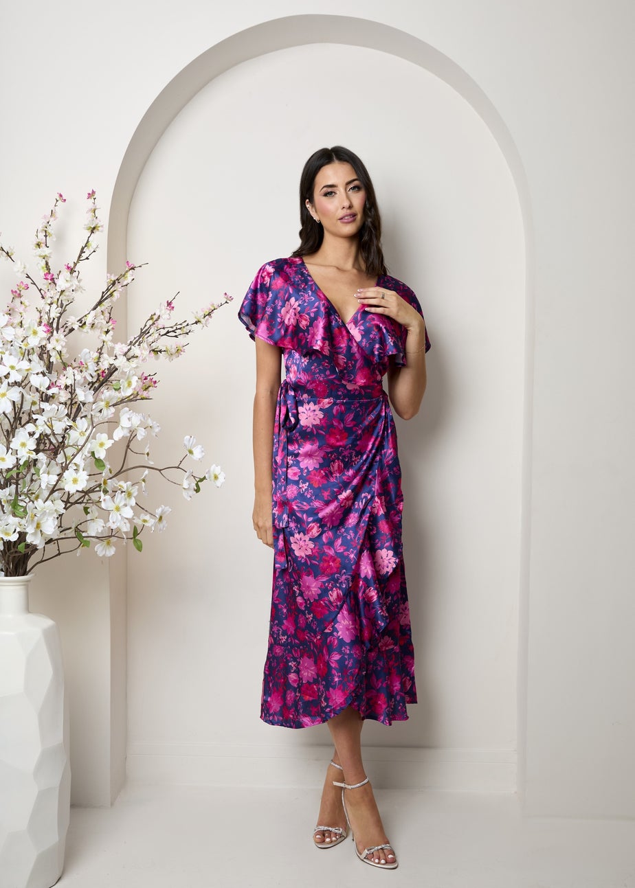 Chi Chi London Multi V Neck Floral Wrap Midi Dress