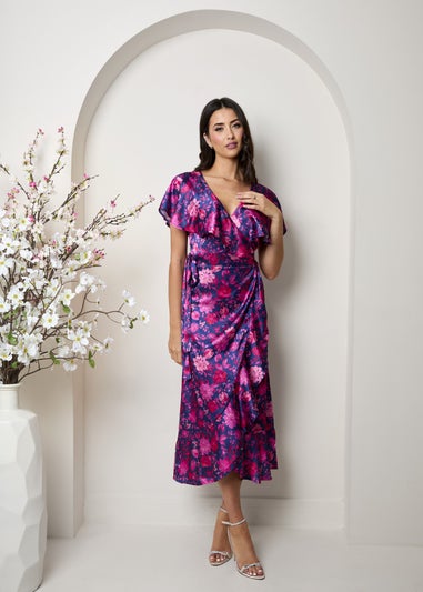 Chi Chi London Multi V Neck Floral Wrap Midi Dress