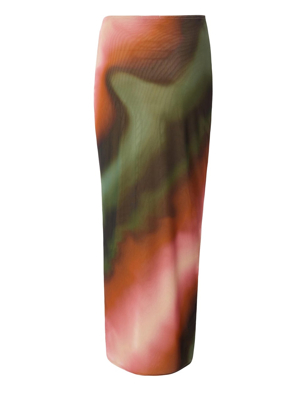 Quiz Green Mesh Ruched Maxi Skirt