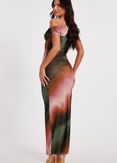 Quiz Green Mesh Ruched Maxi Skirt