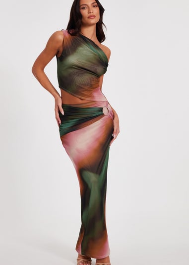 Quiz Green Mesh Ruched Maxi Skirt