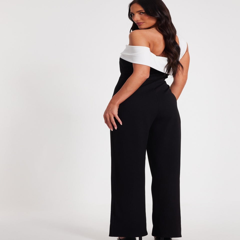 Quiz Black Contrast Bardot Jumpsuit