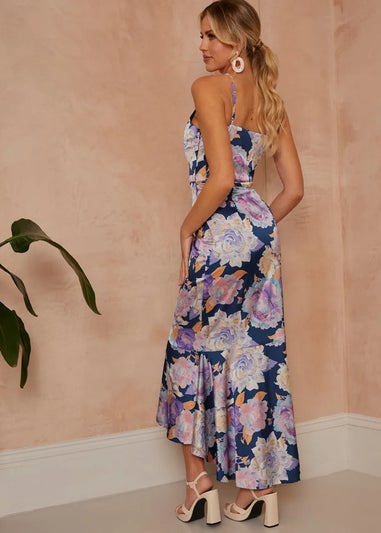 Chi Chi London Navy Sleeveless Floral Print Ruffle Midi Dress