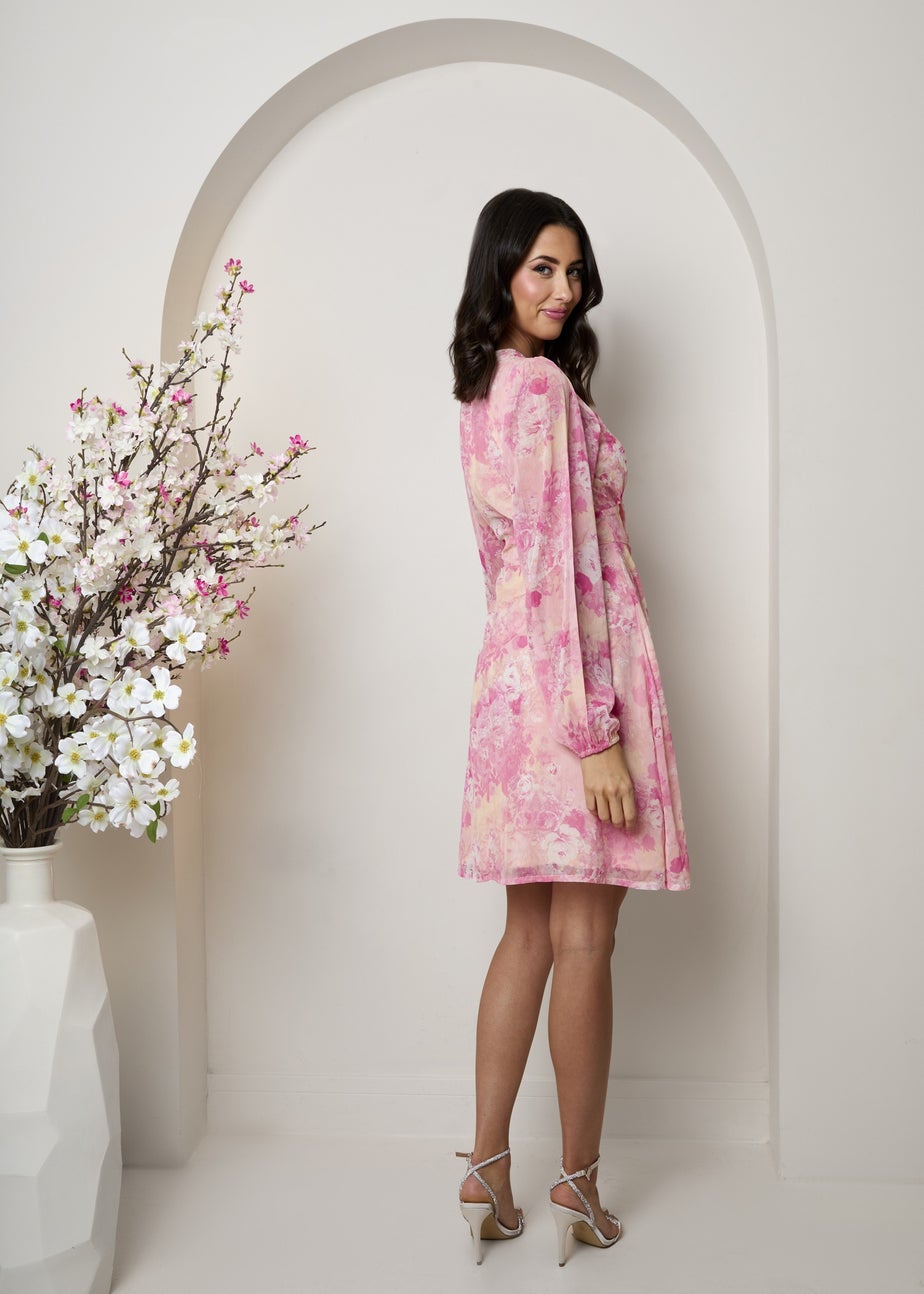 Chi Chi London Pink Long Sleeve Floral Mini Dress