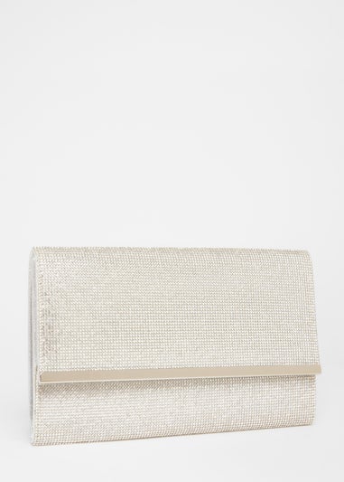 Quiz Silver Diamante Envelope Clutch Bag