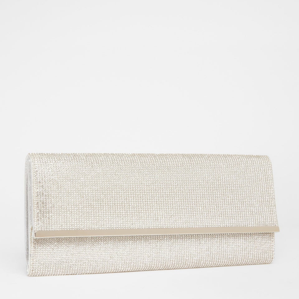 Quiz Silver Diamante Envelope Clutch Bag