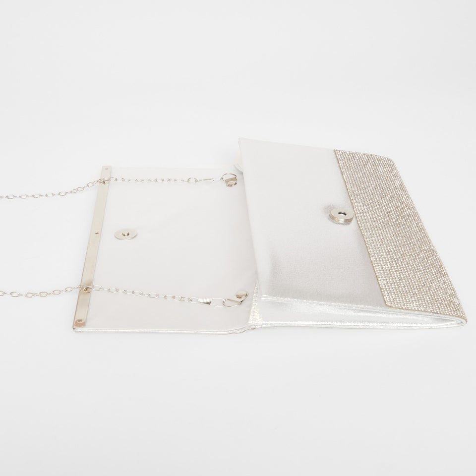 Quiz Silver Diamante Envelope Clutch Bag
