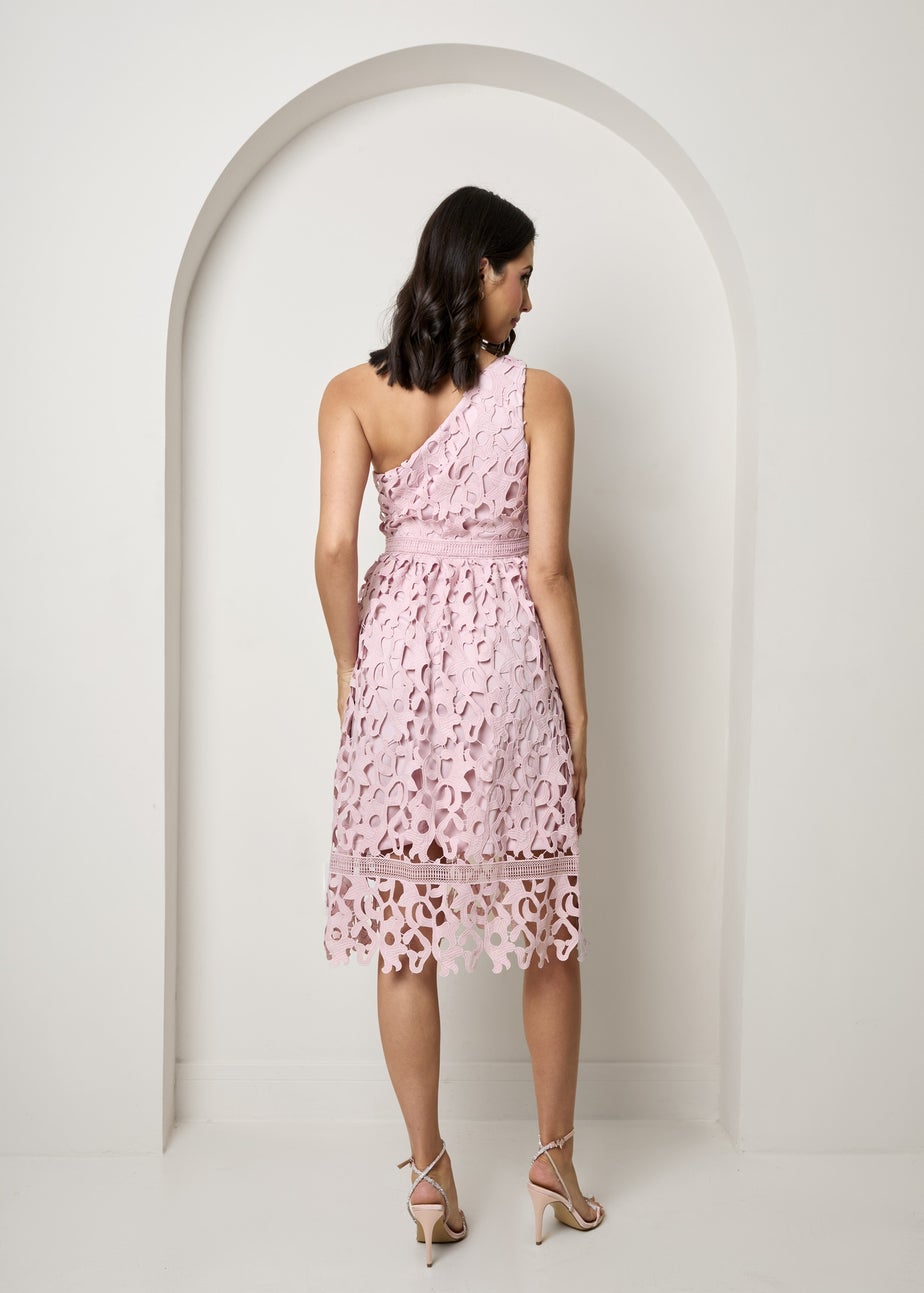 Chi Chi London Blush One Shoulder Premium Lace Midi Dress