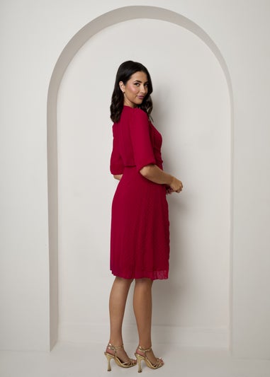 Chi Chi London Red Puff Sleeve Dobby Ruffle Wrap Mini Dress