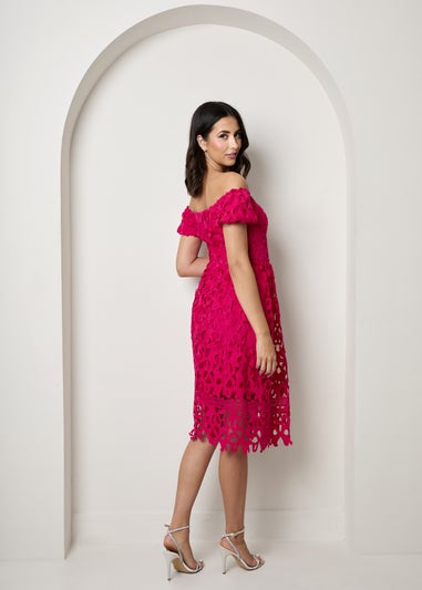 Chi Chi London Pink Bardot Premium Lace Fit & Flare Midi Dress