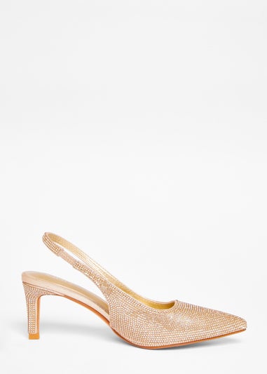 Quiz Gold Diamante Sling Back Heels