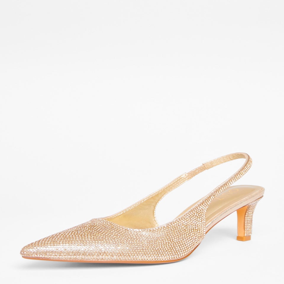 Quiz Gold Diamante Sling Back Heels