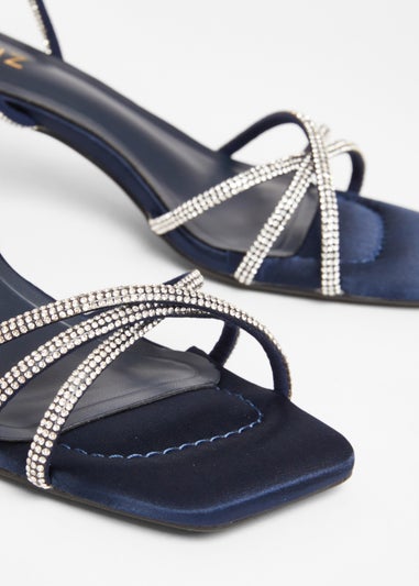 Quiz Navy Diamante Strappy Heeled Sandals