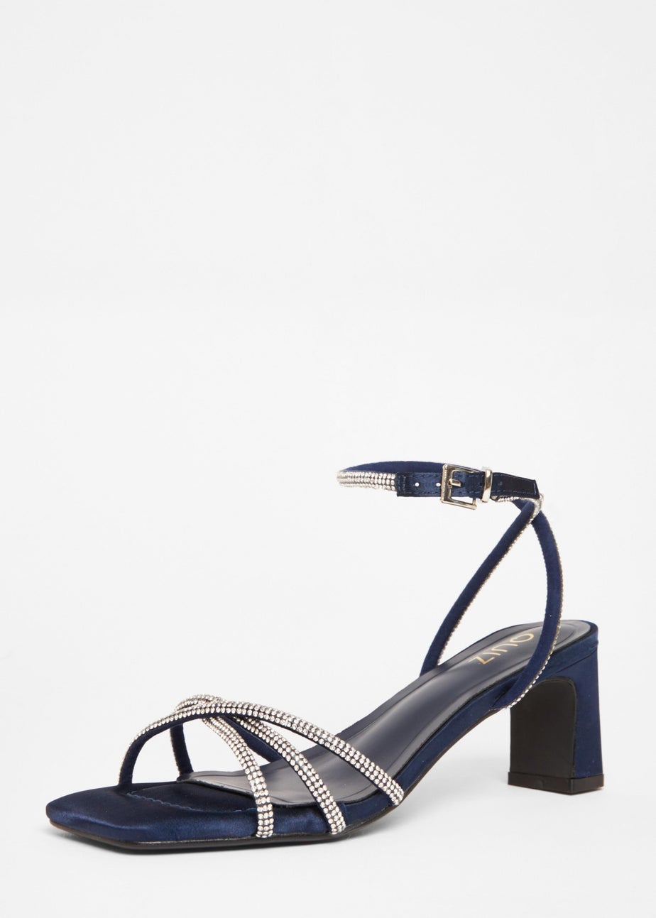 Quiz Navy Diamante Strappy Heeled Sandals