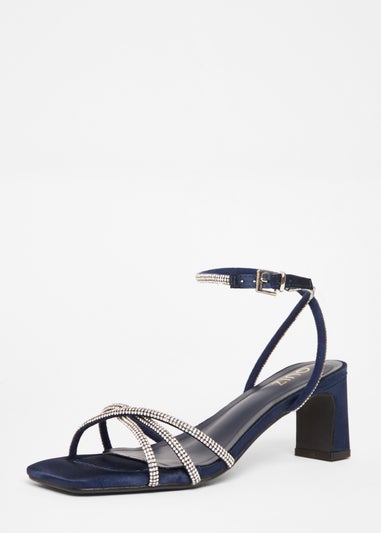Quiz Navy Diamante Strappy Heeled Sandals
